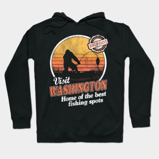 Funny Bigfoot Sasquatch Fishing Gift Vintage Visit Washington Hoodie